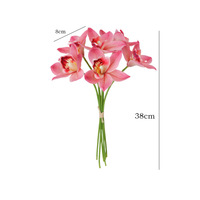 Bunga Anggrek Cymbidium Sutra Buatan 6 Cabang Warna Pink Putih untuk Dekorasi Dinding, Pernikahan, dan Pajangan Rumah