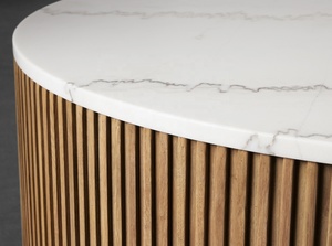 Tavolino da Caffè e Tè Rotondo <span class=keywords><strong>Myhome</strong></span> 2025 in Rovere Massiccio Stile Mid-Century Moderno con Piano in Marmo Design Canna per Arredamento Soggiorno - Product Image 3