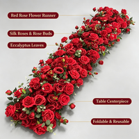 J178 Chemin de table en fleurs artificielles roses, centre de table de mariage, rangée de fleurs en soie pour la décoration de réceptions de mariage aux États-Unis