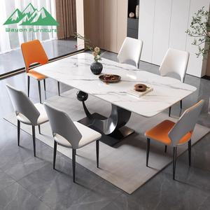 Wayon Moderner Esstisch aus Sinterstein mit abstraktem, geschwungenem Gestell und gepolsterten Stühlen in verschiedenen Farben - Product Image 2