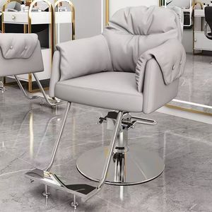 Fauteuil de coiffure haut de gamme en acier inoxydable avec fonction de levage et de rotation, conçu pour les salons, doté d'une base épaissie. - Product Image 2