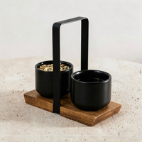 Plateau de service en bois d'acacia et céramique noire avec poignée, idéal pour les noix, les chocolats, les collations et la présentation sur table