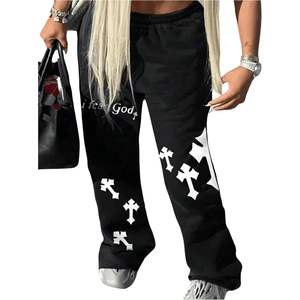 กางเกงวอร์มโกธิคทรงตรงเอวยางยืดสำหรับผู้หญิง สไตล์สตรีทแวร์ ผ้าเทอร์รี่ระบายอากาศได้ดี - Product Image 1