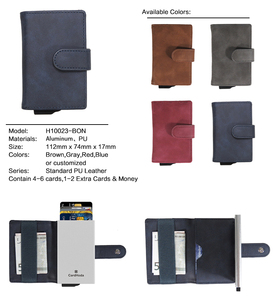 Unisex Genuine Leather Short Bifold <b>Wallet</b> With <b>RFID</b> <b>Blocking</b> Card Holder Money Clip Snap Closure Canvas Lining - Product Image 4
