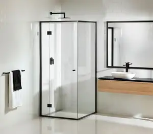 Reachingbuild Cadre en aluminium noir Salle de douche de plain-pied Écran de douche coulissant pour salle de bain