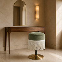 Pouf de rangement rond en tissu à franges, avec coussin rembourré et couvercle amovible, pour chambre, salon, entrée