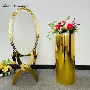 Mewah modern oval emas belakang pola bunga desain baja tahan karat untuk acara jamuan pernikahan digunakan