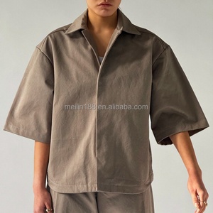 2025 Latest Design Custom High Quality Blank Plain Work Shirts Unisex <b>Short</b> <b>Sleeve</b> Loose Casual Wear <b>Button</b> <b>up</b> Shirt - Product Image 2