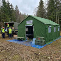 Tente de secours rapide pour la production post-catastrophe, abri d'urgence extérieur à montage rapide, conception personnalisée pour les projets humanitaires