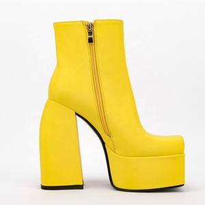 2022 Short Style Fashion <b>Boots</b> Solid Color Square Toe Side Zip Chunky Heel Ankle <b>Boots</b> with Platform Winter Daily Shoes Size 45 - Product Image 4
