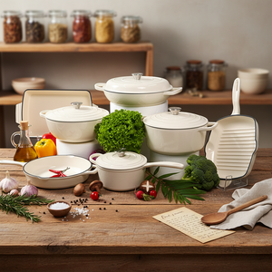Set di Pentole in Ghisa Smaltata <span class=keywords><strong>Blu</strong></span> Estetico 7 Pezzi, Professionale, Adatto all'Induzione, Antiaderente, con Coperchi, per Cucina Gourmet - Product Image 4