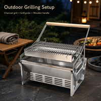 Barbecue au charbon de bois écologique, portable, rotatif, réversible, pliable, en acier inoxydable 304