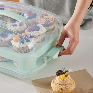Ownswing hai tầng cupcake tàu sân bay di động với xử lý 24 Muffin bánh chủ kín Snap Nắp rõ ràng nhựa lưu trữ <span class=keywords><strong>container</strong></span> - Product Image 4