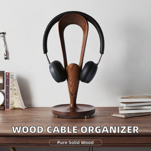 LUFAN Creative Simple Cable Winder <b>Bracket</b> <b>Black</b> Walnut Solid Wood Headphone Holder Jewelry Organizer 3-6L Capacity - Product Image 2