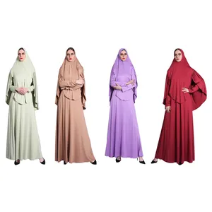 Abito da Ramadan di vendita caldo musulmano arabo donne un pezzo sopraelevato Jilbab solido Abaya Khimar Burqa abito da preghiera