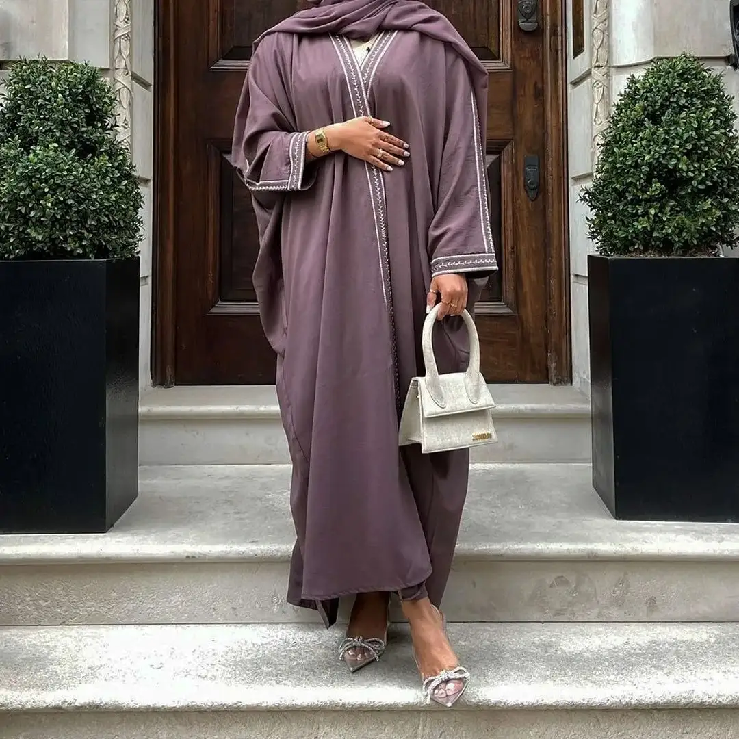 Kualitas tinggi pakaian Islami kardigan terbuka Abaya warna Solid bordir Kimono Abaya untuk Muslim wanita pakaian