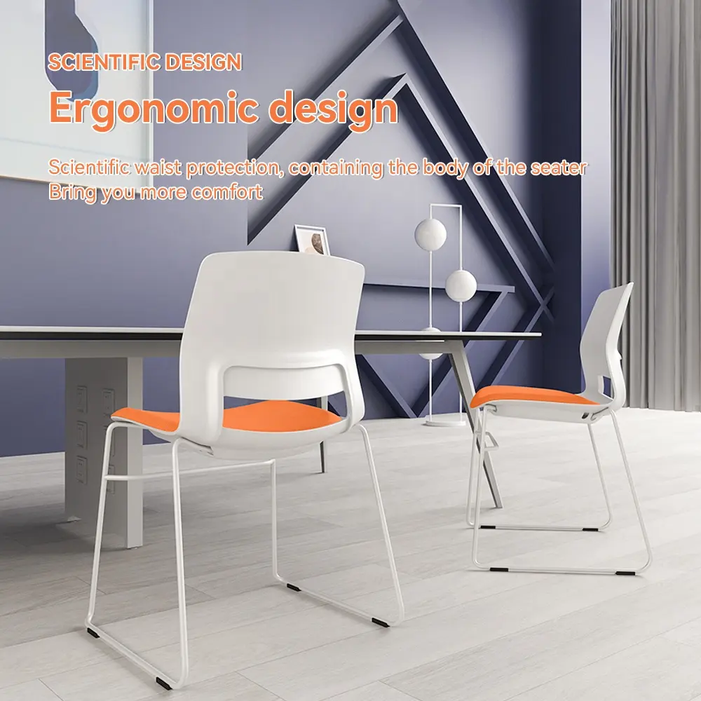 Einfacher Stil Jieao bunte stapelbare Kunststoff-Schlitten-Metallbeine langlebiger Bürositzungs- und Trainingsstuhl