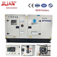 Générateur industriel silencieux Guangzhou Perkins 110 kVA, modèle 1104C-44TAG2, centrale électrique 90 kW triphasée, prix avec auvent