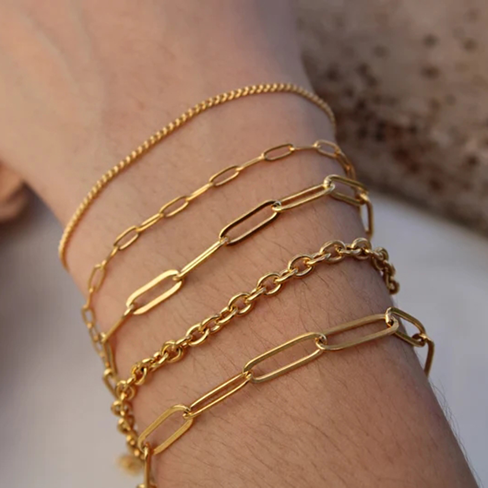 Only Faith Bracciale Donna Serpente Piatto In Acciaio Inox 316L – Catena Cubana Placcata Oro 18k, Regolabile, Ipoallergenico - 2