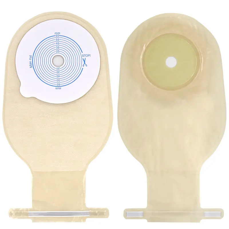 Tek kullanımlık tıbbi yetişkin açık Stoma klip-tipi 50mm 60mm 70mm 75mm Ostomy çantası Colostomy