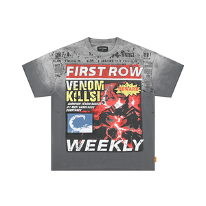 T-shirt Oversize Vintage Lavata con Grafica Retrò a Tema Giornale Venom, Stile High Street Effetto Consumato - Product Image 3