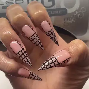 Vendedor de unhas artificiais, alta qualidade, fale de gel, unhas artificiais, ponta de unhas, 24 peças, stiletto, alce longo, imprensa em unhas