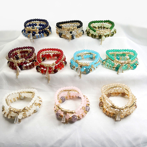 Juego de 4 Pulseras Boho con Cuentas de Cristal en Capas, Juego de Pulseras Elásticas con Cuentas para Mujer y Hombre, Juego de Pulseras de <span class=keywords><strong>Amistad</strong></span> para Regalo - Product Image 1