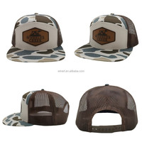 Gorra de camuflaje para caza, tipo snapback, de 6 o 7 paneles, con malla, parche de cuero personalizado con logo, gorra de camionero de algodón marrón camuflado, impermeable, con cuerda.