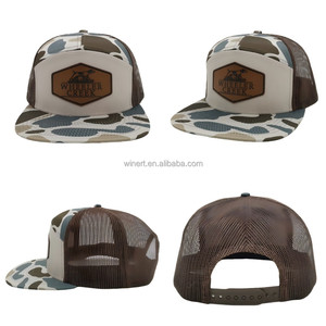 Casquette de chasse camouflage <span class=keywords><strong>Snapback</strong></span> 6/7 panneaux en maille avec logo patch en cuir personnalisé, en coton marron, style camionneur, imperméable avec cordon - Product Image 2