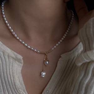 Women's Versatile 14K <b>Gold</b>-Plated Natural Freshwater <b>Pearl</b> Shell Lily of Valley Collarbone Chain Millet <b>Necklace</b> Religious Style - Product Image 4