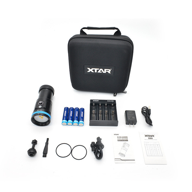 D30 6000lm IPX8 Waterproof Aluminium Powerful 5000K Torch Eechargeable Led Scuba Diving Flashlights for Video Shooting