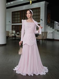 <span class=keywords><strong>Vestido</strong></span> Formal de <span class=keywords><strong>Dos</strong></span> <span class=keywords><strong>Piezas</strong></span> LM S22 Rosa Elegante con Bordado Floral y Falda Fluida de Chifón, Ideal para Bodas y Eventos Especiales - Product Image 6