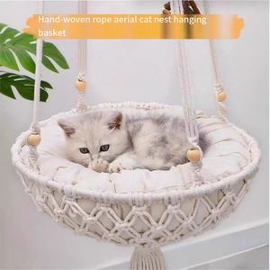<span class=keywords><strong>Hamac</strong></span> en corde de coton et macramé pour chats, lit en lin écologique pour animaux de compagnie avec motif solide ou motif animal, nouveauté - Product Image 4