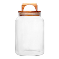 Pot en verre avec poignée, couvercle en bois d'acacia, grand récipient de rangement transparent avec joint hermétique en silicone, boîte en verre pour café, farine