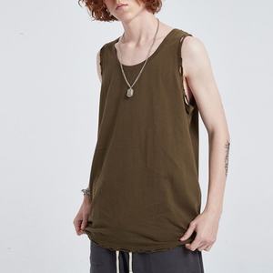 Custom Logo Print High Street Oversize <b>Vest</b> Sleeveless Sport <b>Running</b> Loose Distressed Neck Washed 230g Cotton Eco-Friendly Blank - Product Image 4