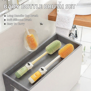 Juego de cepillos de silicona 4 en 1 para limpieza de biberones, cepillo de mango largo para pajitas y vasos, limpiador de tetinas portátil - Product Image 2