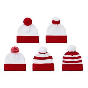 Rouge blanc <span class=keywords><strong>deux</strong></span> tons <span class=keywords><strong>pompon</strong></span> bonnets chapeau de noël décontracté Streetwear extérieur hiver chaud ski crâne <span class=keywords><strong>bonnet</strong></span> chapeaux pour hommes femmes - Product Image 1