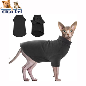 Pijamas de gato sin pelo de cuello alto QQgift 2025 nuevo OEM logotipo personalizado negro lujo suave cálido ropa para mascotas para gatos esfinge Devon Rex - Product Image 2
