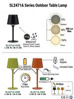 Lampe de table de restaurant portable, romantique, étanche IP54, verte et noire, pour extérieur, facile à transporter, 3800mAh, recharge USB, à intensité variable