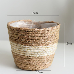 Basket Woven Plastic Natural Seagrass Plant Basket Woven Plant Pot Cover With Plastic Liner