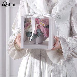 Qibai Nouvelle Boîte à Fleurs Transparente Coréenne avec Poignée, Boîte d'Emballage Florale en PVC avec Fenêtre, Boîte Cadeau pour la Fête des Mères avec Ruban - Product Image 4
