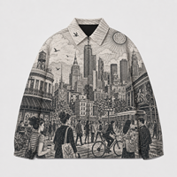 Sweat à capuche pour homme avec imprimé intégral paysage urbain, style streetwear décontracté vintage, design personnalisé, impression intégrale, paysage urbain, ODM