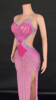 Robe d'anniversaire rose avec strass, robe de soirée élégante rose dos nu pour filles, robe de bal pour fête d'anniversaire