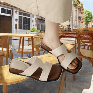 Zapatos Planos de Cuero Genuino Transpirables con Punta Abierta Cuadrada, Cómodos para el Uso Diario, Moda de Verano para Mujer, Nuevo Estilo 2026 - Product Image 2