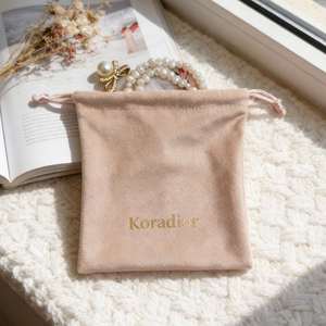 Pochette en velours avec cordon de serrage, style INS, logo personnalisé, estampage à chaud doré, pour emballage de bijoux et emballage cadeau - Product Image 4