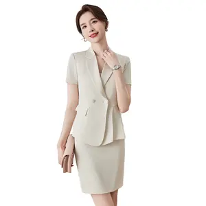 2024 New Summer Professional Women's Set Short-Sleeved Suit with Skirt for Hotel Front Desk Jewelry Store Work Clothes