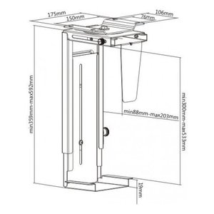 Supporto pour ordinateur de bureau Cpu Sotto Scrivania Parete Regolabile Noir 10 Kg ICA CS 66 - Product Image 4