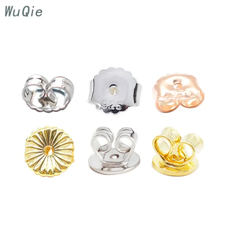 Wuqie New Design Earrings 925 Bead Cap Sterling Silver Multiple Color Women Earrings Findings Earring Backs