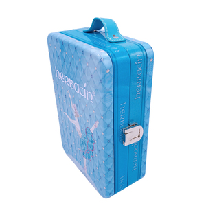 Emballage vide en forme de valise rectangulaire de luxe Boîte à cosmétiques en fer blanc Boîte à cosmétiques en fer blanc avec poignée et serrure - Product Image 6