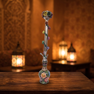 Chicha de luxe Farida Édition Limitée, mini, à motif floral, faite à la main, de type courbé, en acier inoxydable, technique de laque, égyptienne, unique, haute - Product Image 3